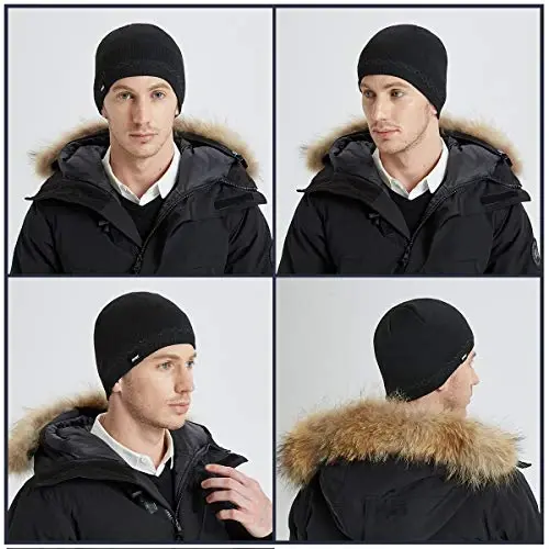 Bodvera Mens Winter Beanie Hat Warm Knit Cuffed Plain Toboggan Ski Skull Cap (3 Patterns) - 6