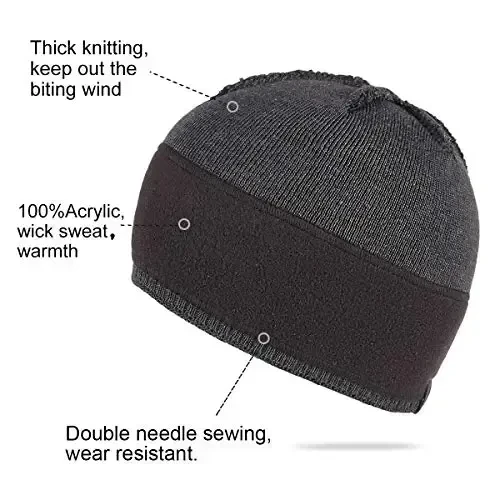 Bodvera Mens Winter Beanie Hat Warm Knit Cuffed Plain Toboggan Ski Skull Cap (3 Patterns) - 5