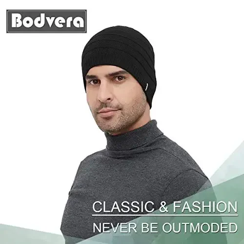 Bodvera Mens Winter Beanie Hat Warm Knit Cuffed Plain Toboggan Ski Skull Cap (3 Patterns) - 3