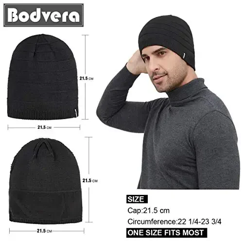 Bodvera Mens Winter Beanie Hat Warm Knit Cuffed Plain Toboggan Ski Skull Cap (3 Patterns) - 5