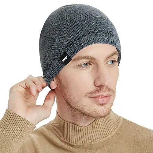 Bodvera Mens Winter Beanie Hat Warm Knit Cuffed Plain Toboggan Ski Skull Cap (3 Patterns) - BODVERA (1)
