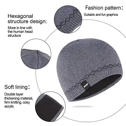 Bodvera Mens Winter Beanie Hat Warm Knit Cuffed Plain Toboggan Ski Skull Cap (3 Patterns) - 4