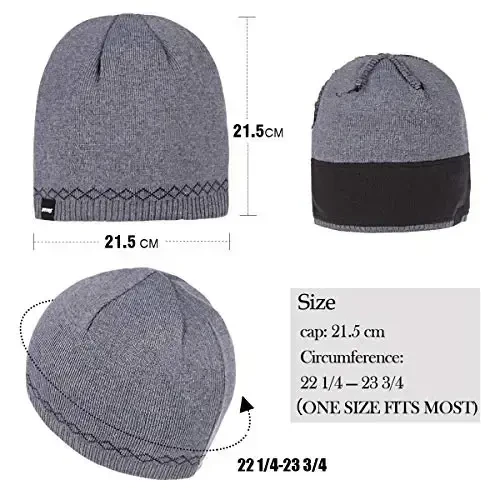 Bodvera Mens Winter Beanie Hat Warm Knit Cuffed Plain Toboggan Ski Skull Cap (3 Patterns) - 5