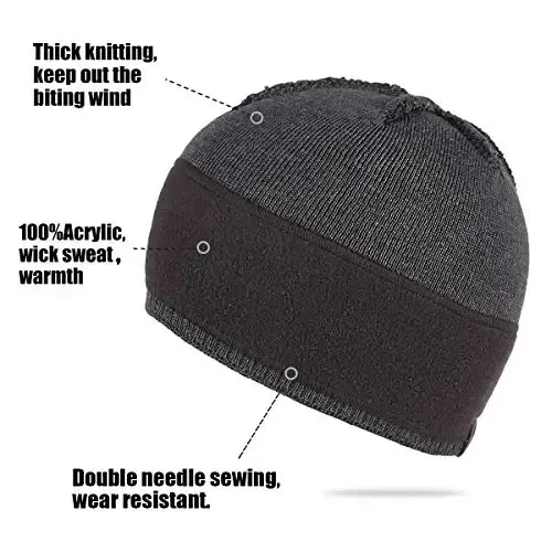Bodvera Mens Winter Beanie Hat Warm Knit Cuffed Plain Toboggan Ski Skull Cap (3 Patterns) - 5