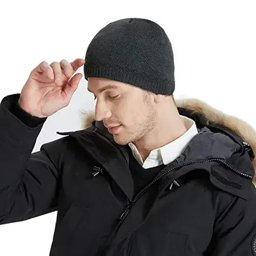 Bodvera Mens Winter Beanie Hat Warm Knit Cuffed Plain Toboggan Ski Skull Cap (3 Patterns) - 6