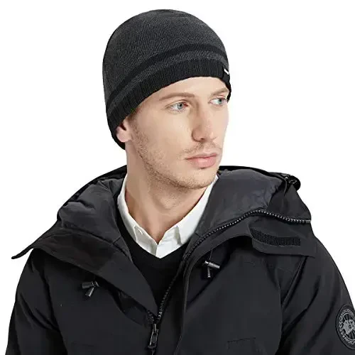 Bodvera Mens Winter Beanie Hat Warm Knit Cuffed Plain Toboggan Ski Skull Cap (3 Patterns) - 6