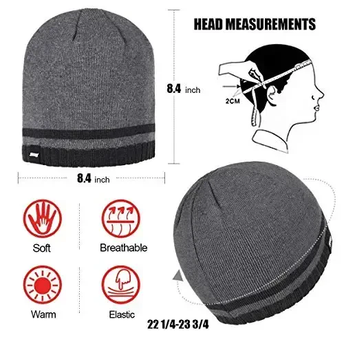 Bodvera Mens Winter Beanie Hat Warm Knit Cuffed Plain Toboggan Ski Skull Cap (3 Patterns) - 6