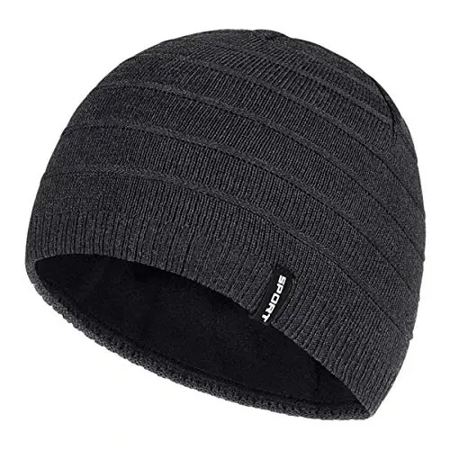 Bodvera Mens Winter Beanie Hat Warm Knit Cuffed Plain Toboggan Ski Skull Cap (3 Patterns) - 1