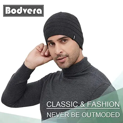 Bodvera Mens Winter Beanie Hat Warm Knit Cuffed Plain Toboggan Ski Skull Cap (3 Patterns) - 3