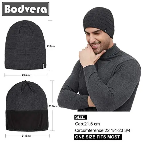 Bodvera Mens Winter Beanie Hat Warm Knit Cuffed Plain Toboggan Ski Skull Cap (3 Patterns) - 5