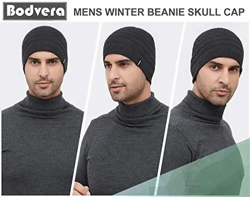 Bodvera Mens Winter Beanie Hat Warm Knit Cuffed Plain Toboggan Ski Skull Cap (3 Patterns) - 6