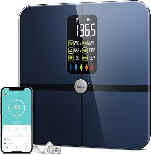 Body Fat Scale, Posture Extra Large Display Digital Bathroom Wireless Weight Scale Composition Analyzer with Heart Rate Heart Index & Body Shape Index with Free APP 400Lb Black - 1