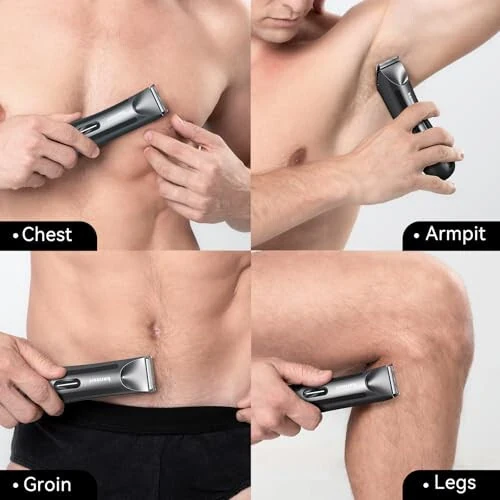 Body Hair Trimmer for Men, kensen Electric Groin Hair Trimmer, Rechargeable Body Groomer, Replaceable Ceramic Blade Heads, Waterproof Wet/Dry Clippers, Male Pubic Hair Hygiene Razor - 4