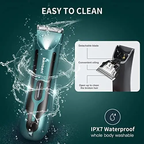 Body Hair Trimmer for Men - Manscape Electric Shavers for Men, Rechargeable Pubic Hair Trimmer with Replaceable Ceramic Blade Head IPX7 Waterproof Wet/Dry Groin Trimmers Ball Shaver (Green) - 4