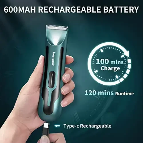 Body Hair Trimmer for Men - Manscape Electric Shavers for Men, Rechargeable Pubic Hair Trimmer with Replaceable Ceramic Blade Head IPX7 Waterproof Wet/Dry Groin Trimmers Ball Shaver (Green) - 6
