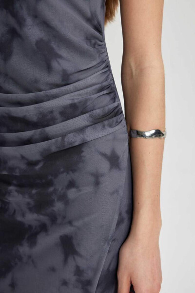 Bodycon High Neck Tie-Dye Tulle Sleeveless Midi Dress Anthracite - 5