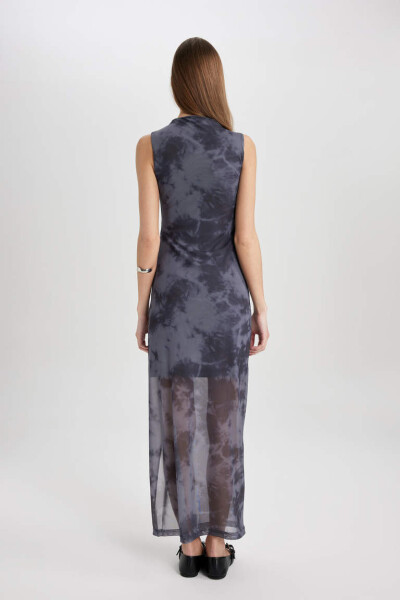 Bodycon High Neck Tie-Dye Tulle Sleeveless Midi Dress Anthracite - 6