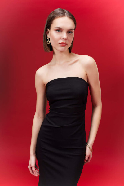 Bodycon Strapless Black Maxi Dress - 3