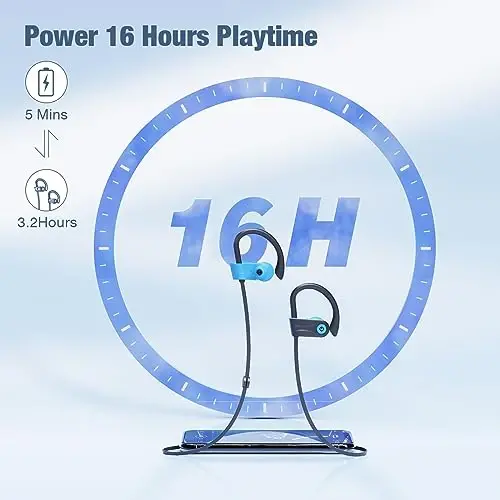 Boean Bluetooth Headphones, Bluetooth 5.3 Wireless Headphones with 16 Hours Playtime, Stereo Bass IPX7 Waterproof Over Ear Earphones for Workout and Sports Running - 4