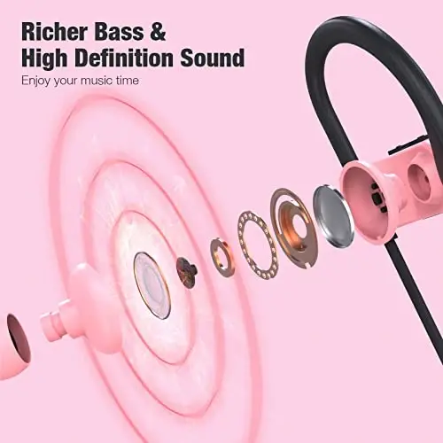 Boean Bluetooth Headphones - IPX7 suv o'tkazmaydigan ayollar va qizlar uchun 16 soatlik o'yin vaqti bilan sport naushniklari - 3