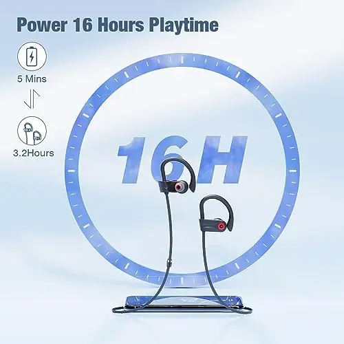 Boean Bluetooth Headphones, Wireless Headphones with 16 Hours Playtime Bluetooth 5.3 Wireless Earbuds HD Deep Bass Stereo Sound Isolation IPX7 Waterproof Earphones for Workout Running Sports - 4