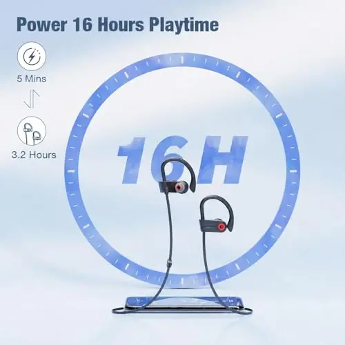 Boean Bluetooth Headphones, Wireless Headphones with 16 Hours Playtime Bluetooth 5.3 Wireless Earbuds HD Deep Bass Stereo Sound Isolation IPX7 Waterproof Earphones for Workout Running Sports - 3