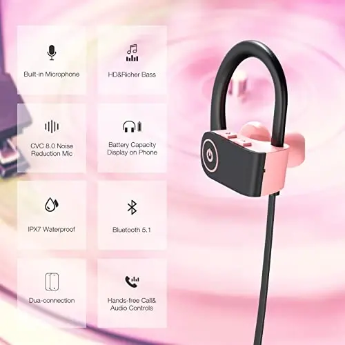 Boean Bluetooth Headphones - IPX7 Waterproof Running Sports Earphones for Women & Girls with 16 Hrs Playtime - BOEAN (1)