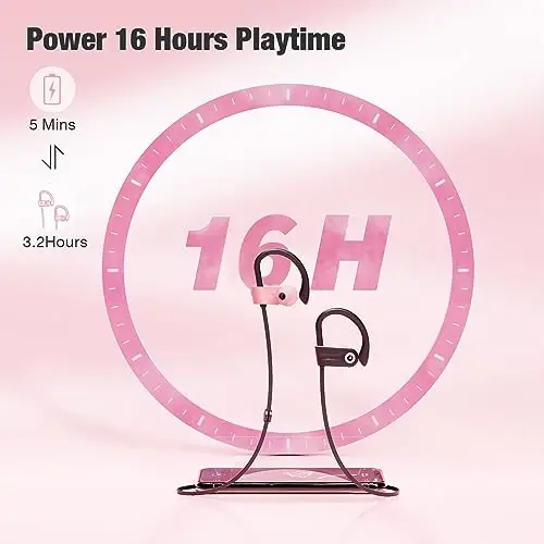 Boean Bluetooth quloqchinlari, 16 soatlik Bluetooth 5.3 simsiz quloqchinlar HD chuqur bass stereo IPX7 suv o'tkazmaydigan sport garniturasi uchun simsiz quloqchinlar - 4