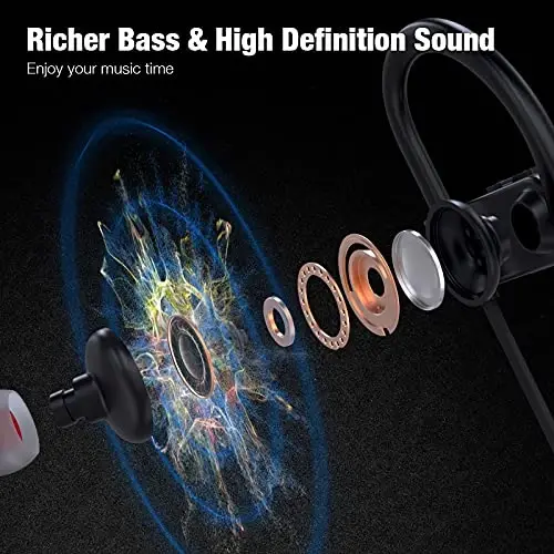 Boean Wireless Sport naushniklari IPX7 suv o'tkazmaydigan Bluetooth V5.3, HD Bass+ Sound, 15H Playtime, Sound Isolation bilan - 3