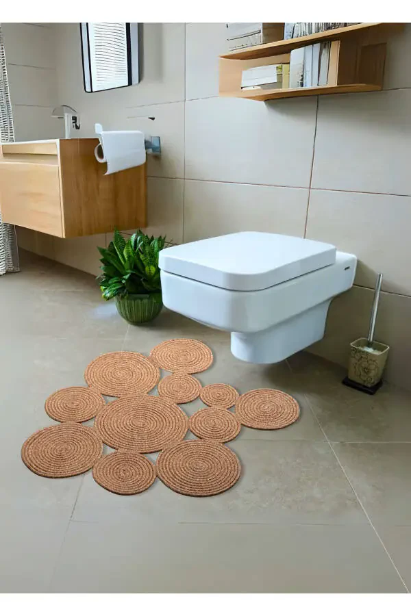 Богемный моющийся двусторонний джутовый, плетёный коврик для туалета. Коврик - 1