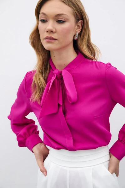 Bog'lab Qo'yilgan Yengil Ko'ylak - Fuchsiya - 4