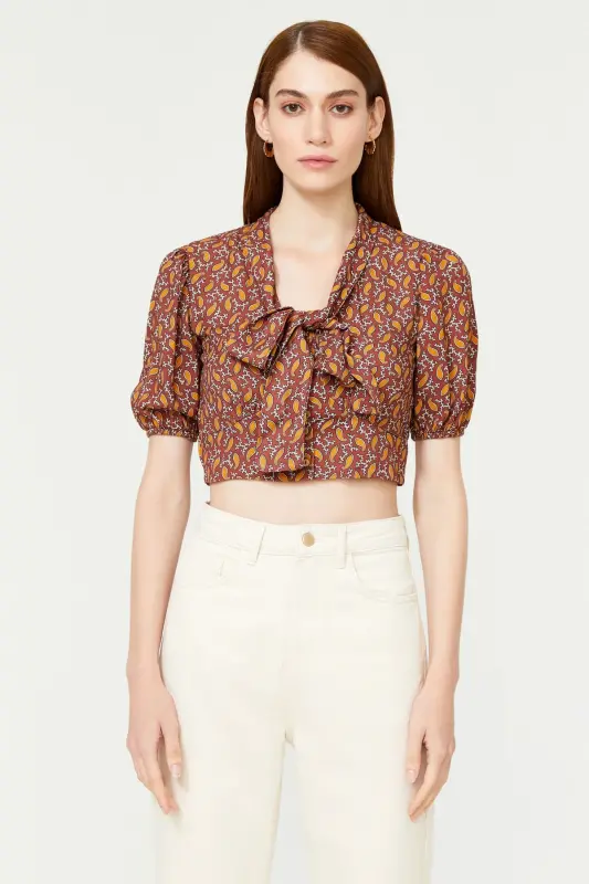 Bog'lamali Detalli Crop Bluz-210 - 4