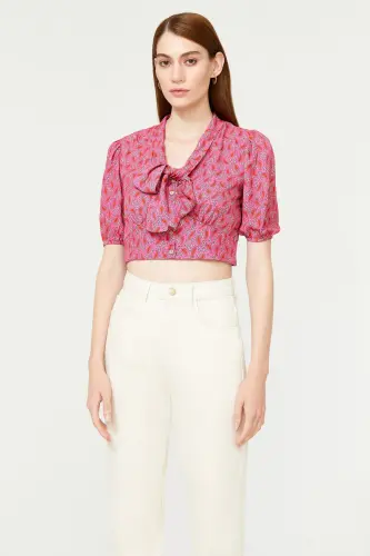 Bog'lamli Detalli Crop Bluz-208 - 4