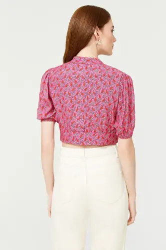 Bog'lamli Detalli Crop Bluz-208 - 5
