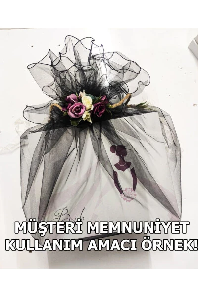 Bohça Süsü, Nişan Bohça Süsü, Kapı Süsü Tülü, Doğum Günü Tülü 150x150cm Siyah - ÇT ÇEYIZCI TEKSTIL (1)