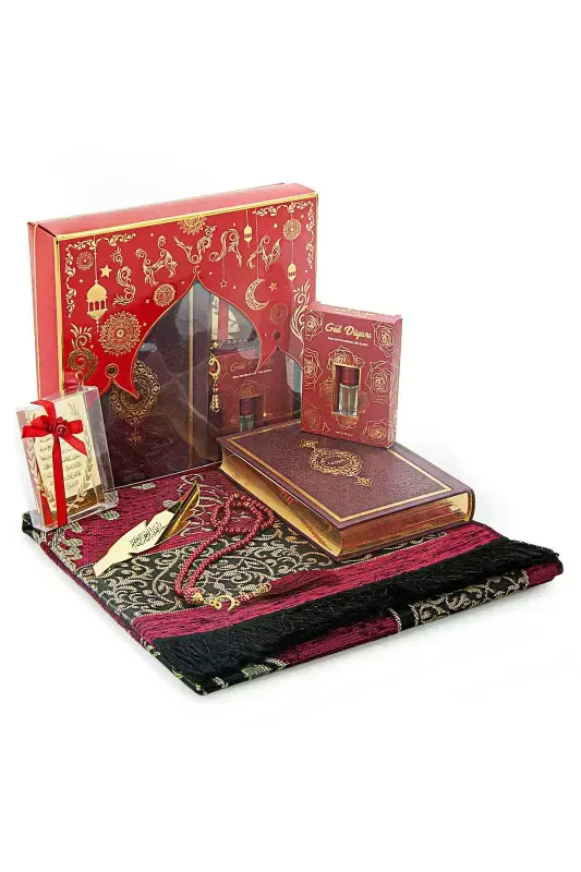 Bohchaga mos sovg'alik Qur'oni Karim va sep uchun joynamoz to'plami Bordo-Bordo - 1