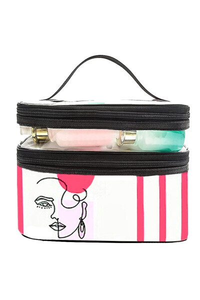 Bohem Ikki Bo'limli Shaffof Makiyaj Sumkasi Sayohat Sumkasi Kosmetik Sumkasi Organizator - 10