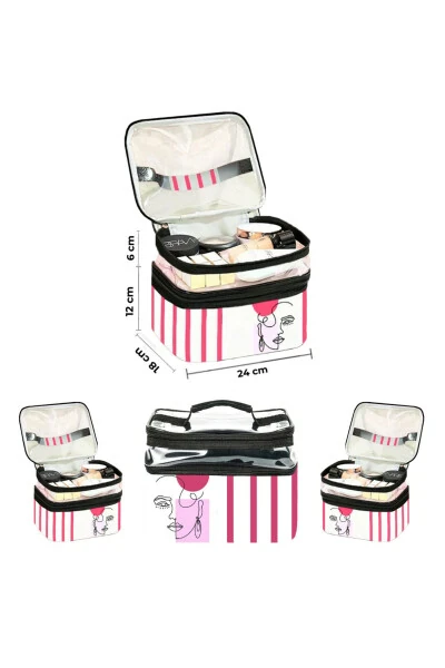 Bohemian Double Compartment Transparent Makeup Bag Travel Bag Cosmetic Bag Organizer - SKYINN (1)