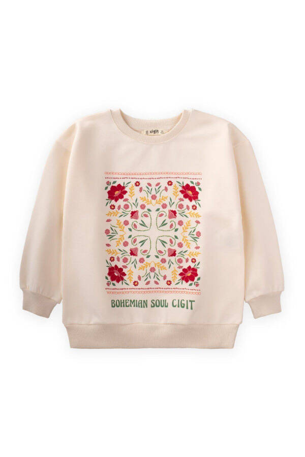 Bohemian Soul Printed Girls Sweatshirt 2-13 Years Ecru - 1