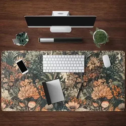 Boho Aesthetic Desk Mat Wildflowers Large Mouse Pad Gaming Pad, XXL Keyboard Mat Full Desktop Women Office Desk Accessories with Stitched Edges Anti-Slip Funny Deskpad, 31.5 X 15.8 in - 4