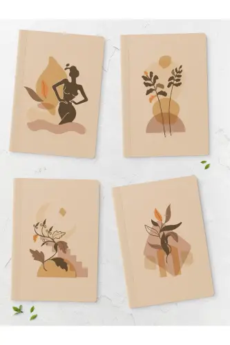 Boho Çizgisiz Defter Seti - 4 Adet - 14cm*20cm - 64 Sayfa-Bej 