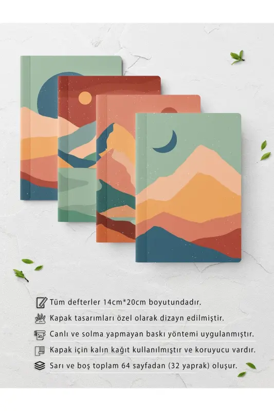 Boho Çizgisiz Defter Seti - 4 Adet - 14cm*20cm - 64 Sayfa-Renkli XI - 2