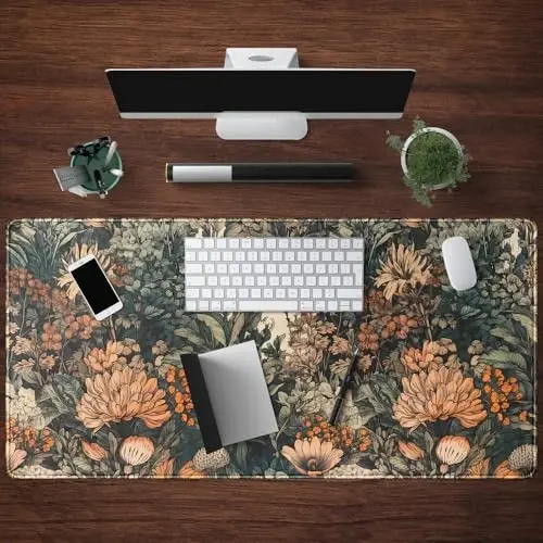 Boho Aesthetic Desk Mat Wildflowers Large Mouse Pad Gaming Pad, XXL Keyboard Mat Full Desktop Women Office Desk Accessories with Stitched Edges Anti-Slip Funny Deskpad, 31.5 X 15.8 in - 4