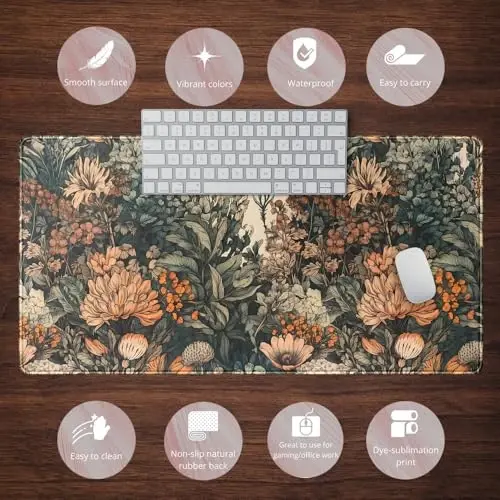 Boho Aesthetic Desk Mat Wildflowers Large Mouse Pad Gaming Pad, XXL Keyboard Mat Full Desktop Women Office Desk Accessories with Stitched Edges Anti-Slip Funny Deskpad, 31.5 X 15.8 in - 6