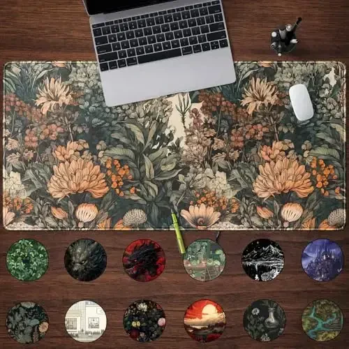 Boho Aesthetic Desk Mat Wildflowers Large Mouse Pad Gaming Pad, XXL Keyboard Mat Full Desktop Women Office Desk Accessories with Stitched Edges Anti-Slip Funny Deskpad, 31.5 X 15.8 in - 2