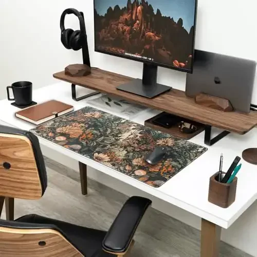 Boho Aesthetic Desk Mat Wildflowers Large Mouse Pad Gaming Pad, XXL Keyboard Mat Full Desktop Women Office Desk Accessories with Stitched Edges Anti-Slip Funny Deskpad, 31.5 X 15.8 in - 3