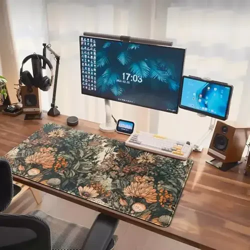 Boho Aesthetic Desk Mat Wildflowers Large Mouse Pad Gaming Pad, XXL Keyboard Mat Full Desktop Women Office Desk Accessories with Stitched Edges Anti-Slip Funny Deskpad, 31.5 X 15.8 in - 7