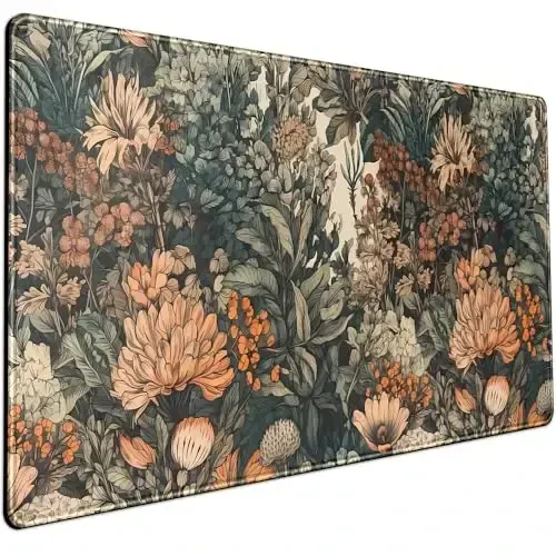 Boho Aesthetic Desk Mat Wildflowers Large Mouse Pad Gaming Pad, XXL Keyboard Mat Full Desktop Women Office Desk Accessories with Stitched Edges Anti-Slip Funny Deskpad, 31.5 X 15.8 in - MECHANICAL CATTLE