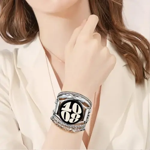 Boho Leather Bracelet for Samsung Galaxy Watch 7/6/5/4 Band 40mm 44mm Women, 20mm Handmade Multilayer Beaded Watch Bands for Watch 6 Classic 43mm/Watch 5 Pro/Watch4 Classic 42mm/Galaxy Active 2 - ORATYFAN (1)