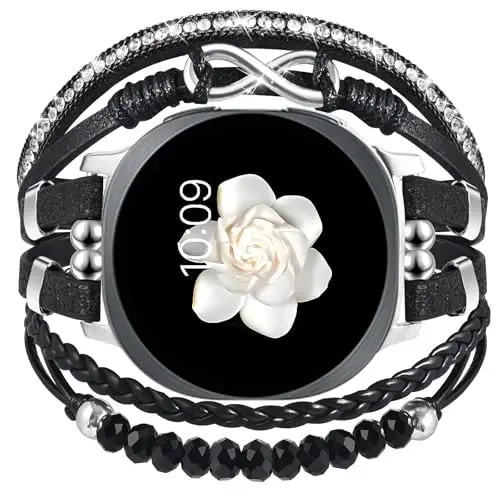 Boho Leather Bracelet for Samsung Galaxy Watch 8/7/6/5/4 Band 40mm 44mm Women, 20mm Handmade Multilayer Beaded Watch Bands for Watch 8 6 Classic 43mm/Watch 5 Pro/Watch4 Classic 42mm/Galaxy Active 2 - 1